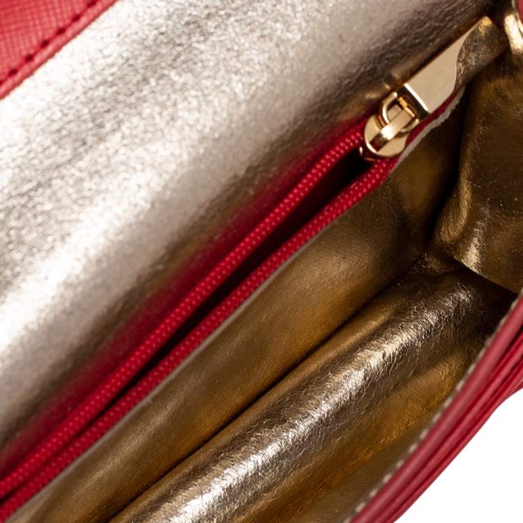 Pre Owned Tory Burch Red Leather Mini Robinson Shoulder Bag