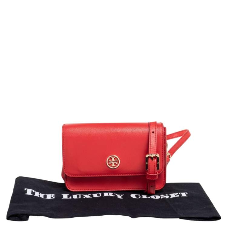 Pre Owned Tory Burch Red Leather Mini Robinson Shoulder Bag