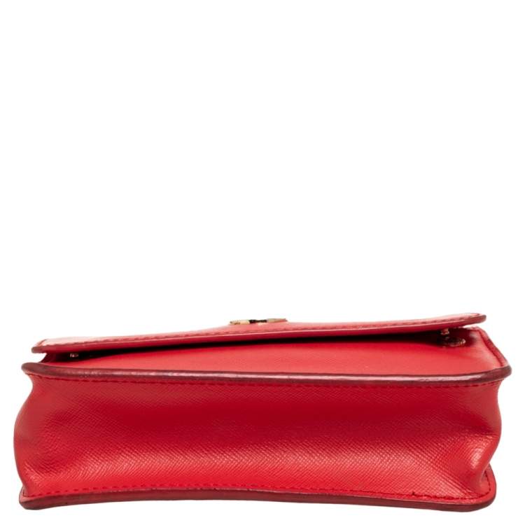 Pre Owned Tory Burch Red Leather Mini Robinson Shoulder Bag