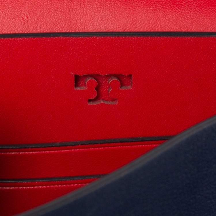 Pre Owned Tory Burch Blue Leather Mini Block T Top Handle Bag
