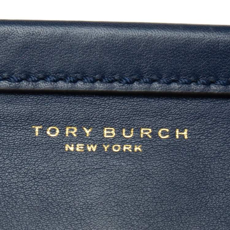 Pre Owned Tory Burch Blue Leather Mini Block T Top Handle Bag