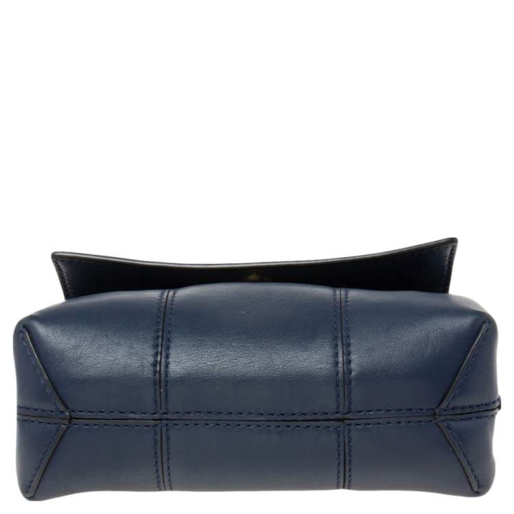 Pre Owned Tory Burch Blue Leather Mini Block T Top Handle Bag