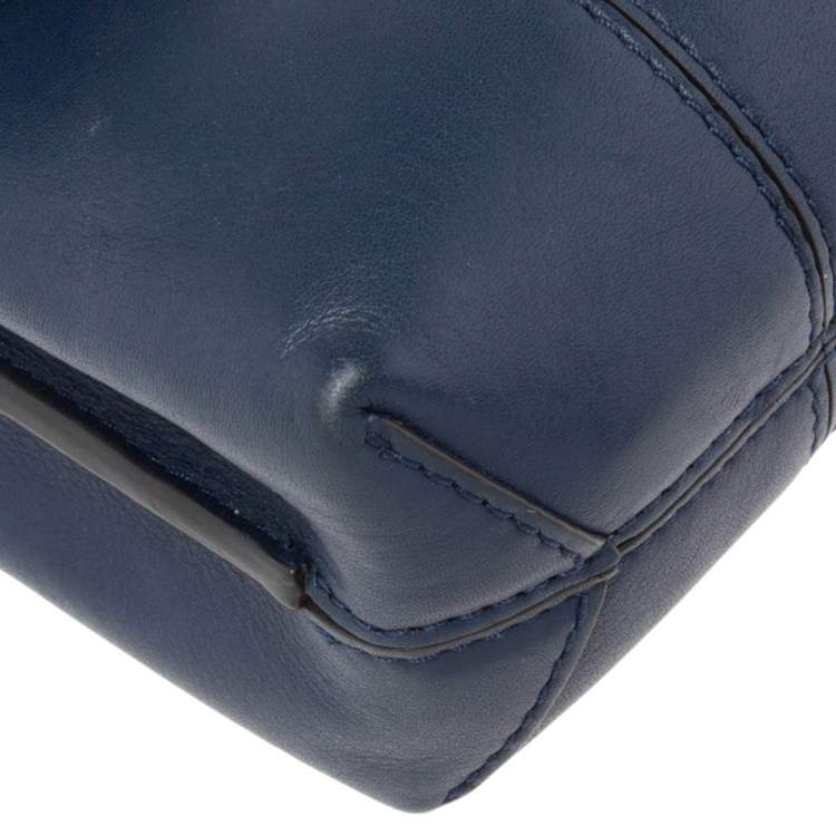 Pre Owned Tory Burch Blue Leather Mini Block T Top Handle Bag
