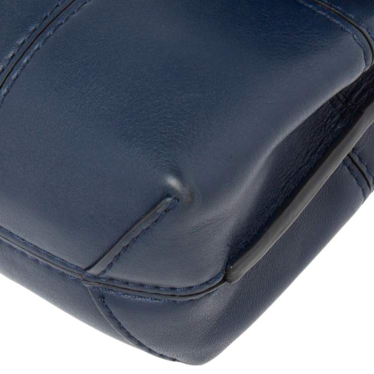 Pre Owned Tory Burch Blue Leather Mini Block T Top Handle Bag
