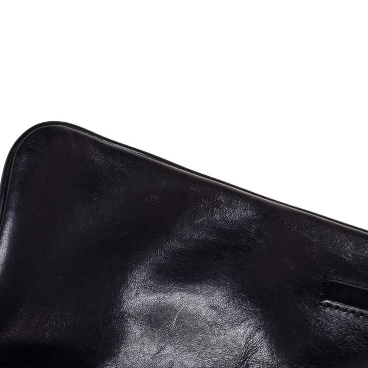 Pre Owned Tory Burch Black Glossy Leather Reva Chain Clutch