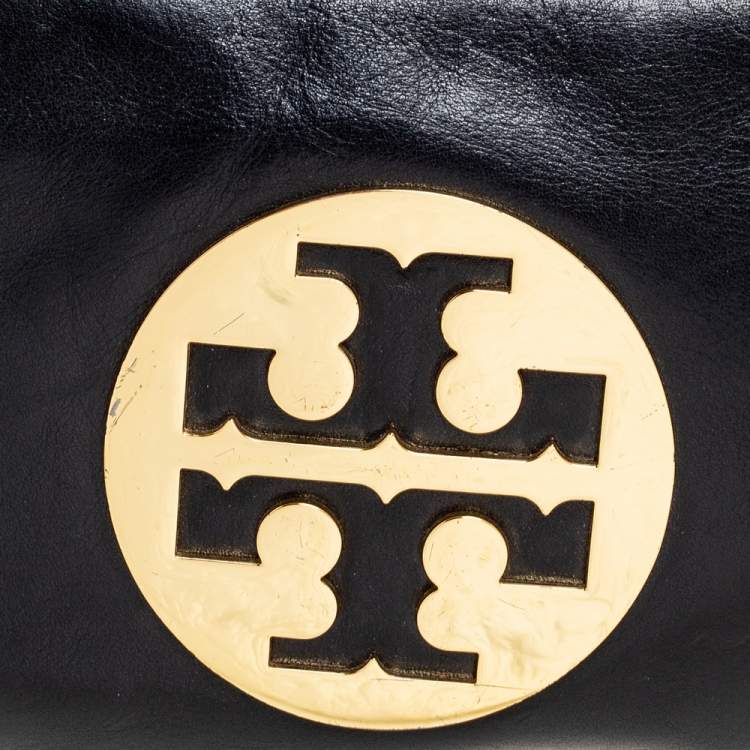 Pre Owned Tory Burch Black Glossy Leather Reva Chain Clutch