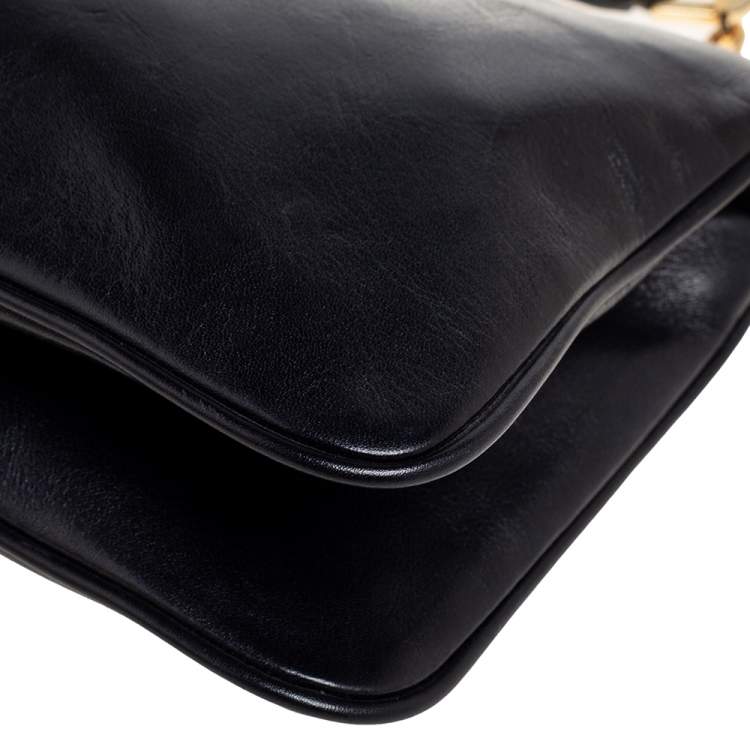 Pre Owned Tory Burch Black Glossy Leather Reva Chain Clutch