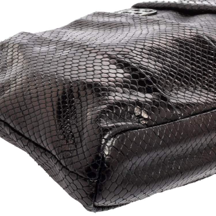 Pre Owned Tory Burch Metallic Black Python Embossed Leather Clutch