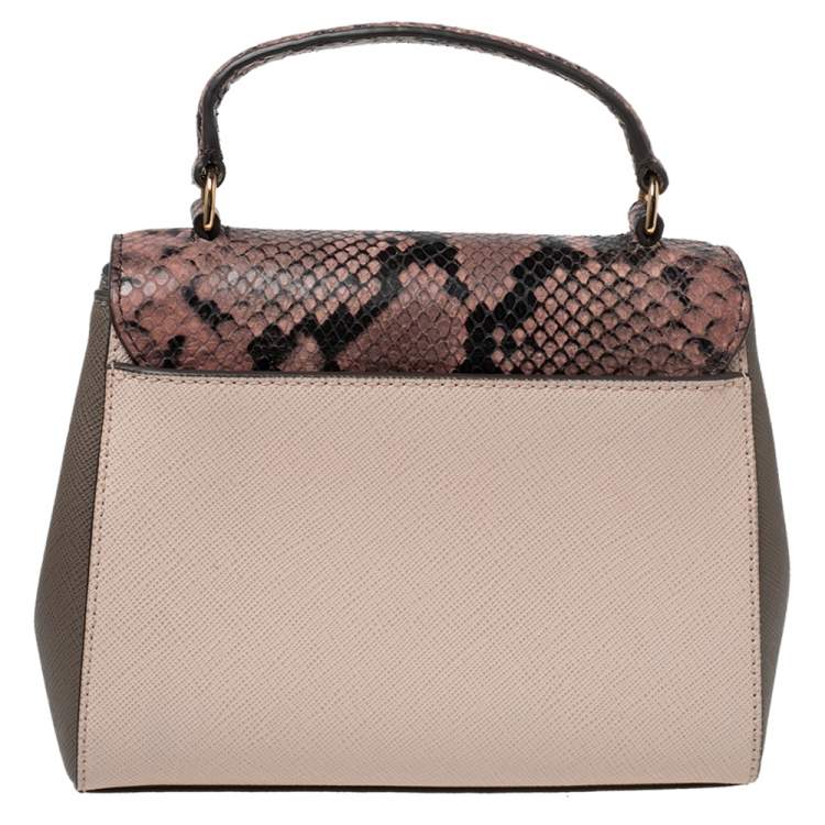 Pre Owned Tory Burch Multicolor Python Effect and Leather Robinson Flap Top Handle Bag