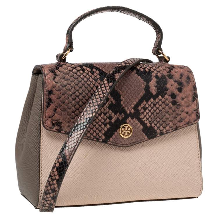 Pre Owned Tory Burch Multicolor Python Effect and Leather Robinson Flap Top Handle Bag