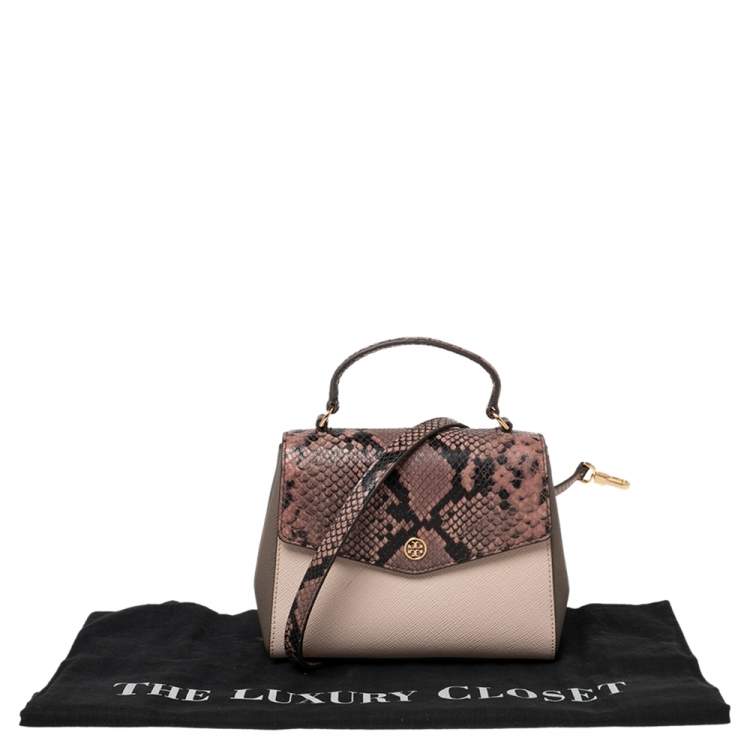 Pre Owned Tory Burch Multicolor Python Effect and Leather Robinson Flap Top Handle Bag