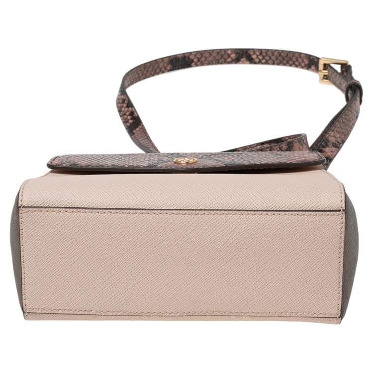 Pre Owned Tory Burch Multicolor Python Effect and Leather Robinson Flap Top Handle Bag
