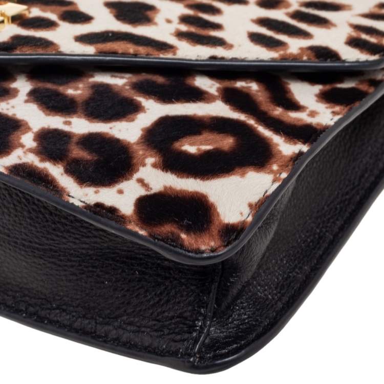 Pre Owned Tory Burch Brown/Black Pony Hair/Leather Kira Envelope Flap Chain Bag