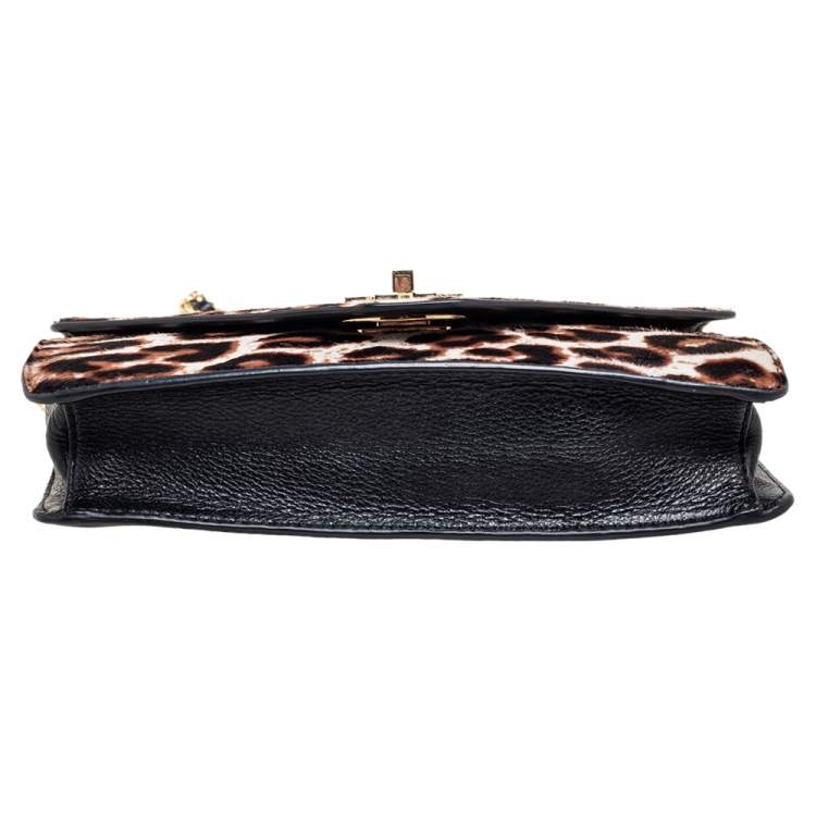 Pre Owned Tory Burch Brown/Black Pony Hair/Leather Kira Envelope Flap Chain Bag