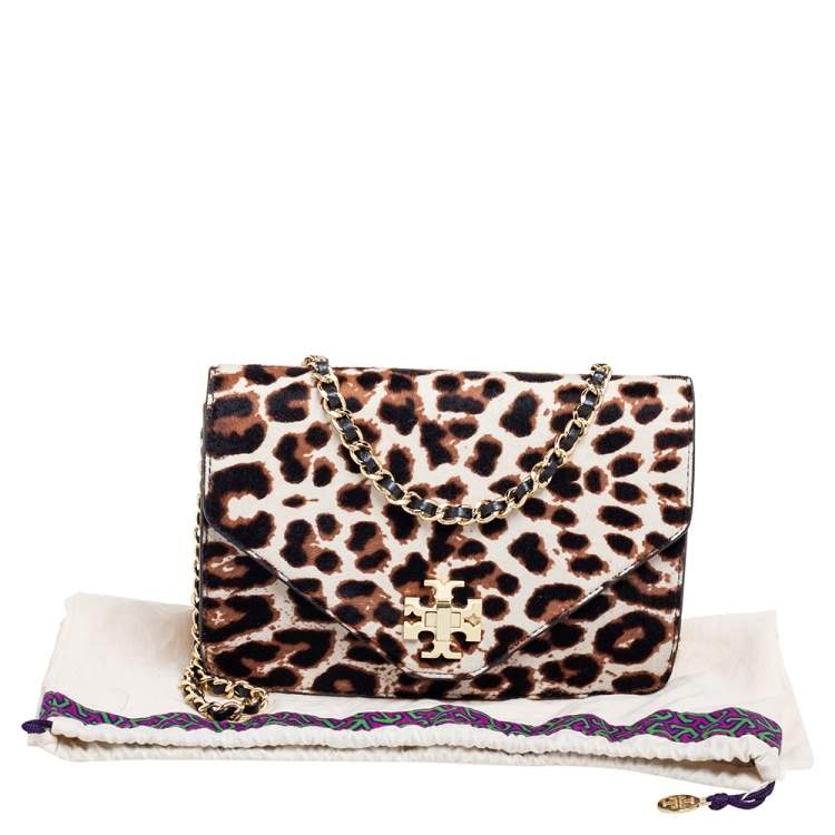 Pre Owned Tory Burch Brown/Black Pony Hair/Leather Kira Envelope Flap Chain Bag