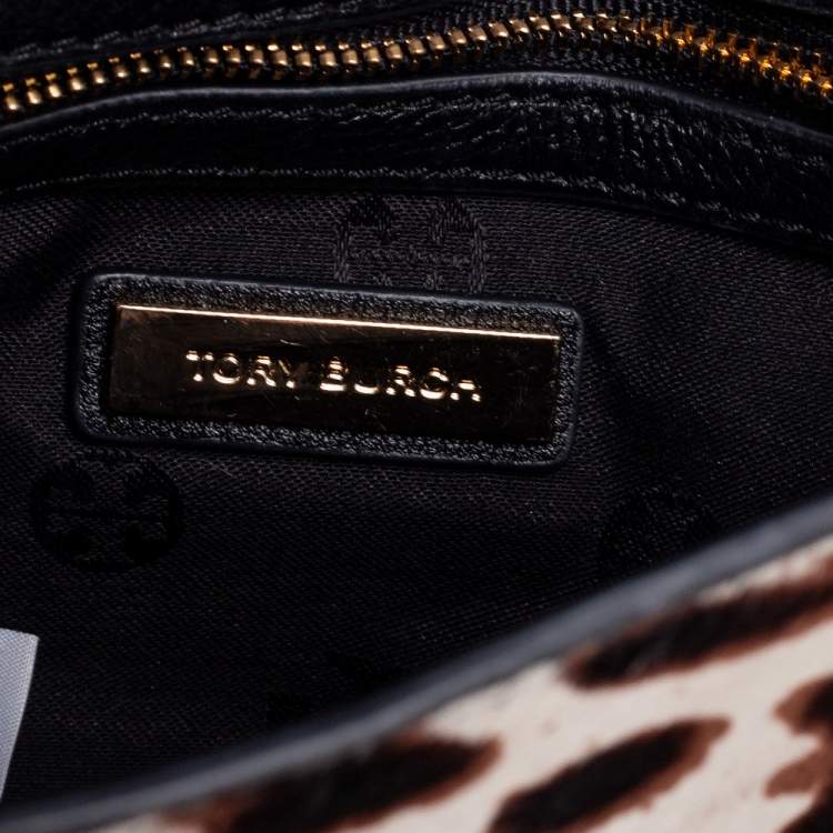 Pre Owned Tory Burch Brown/Black Pony Hair/Leather Kira Envelope Flap Chain Bag