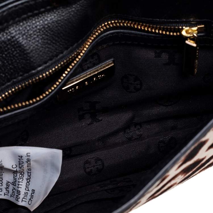 Pre Owned Tory Burch Brown/Black Pony Hair/Leather Kira Envelope Flap Chain Bag