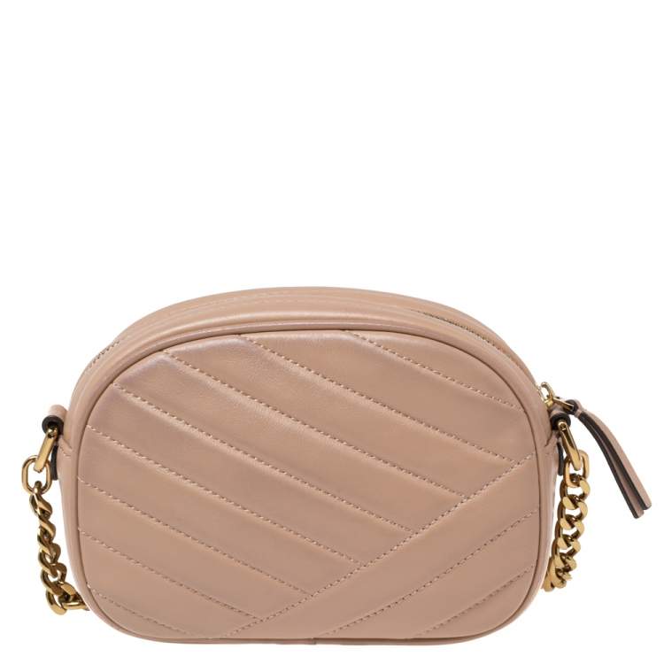 Pre Owned Tory Burch Beige Quilted Leather Small Kira Camera Bag