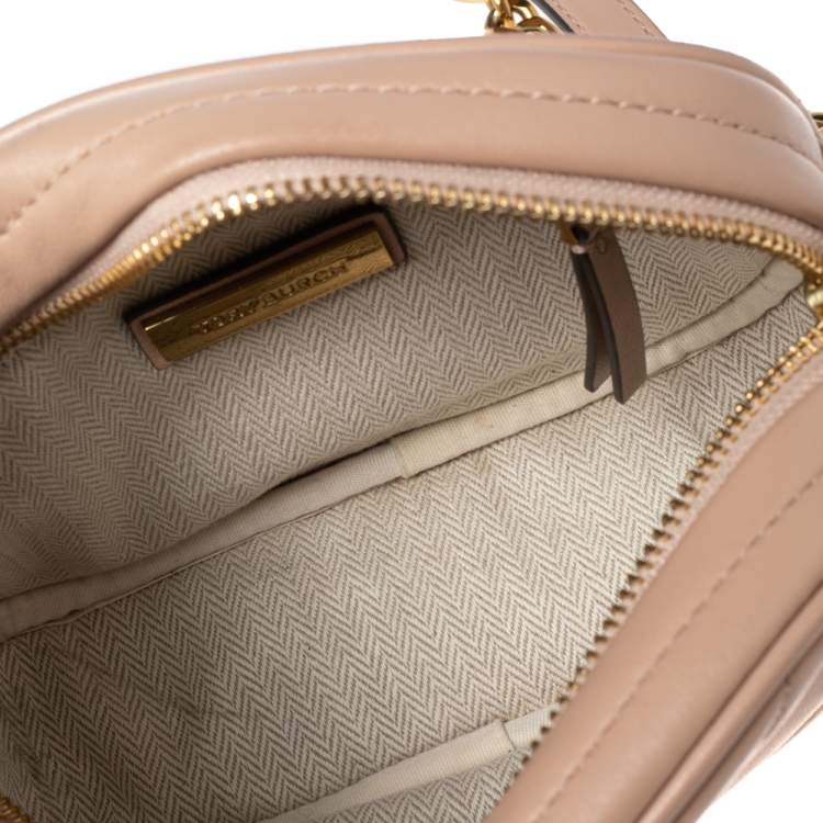 Pre Owned Tory Burch Beige Quilted Leather Small Kira Camera Bag