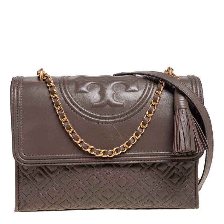 Tory Burch Taupe Quilted Leather Fleming Shoulder Bag Tory Burch The Luxury Closet