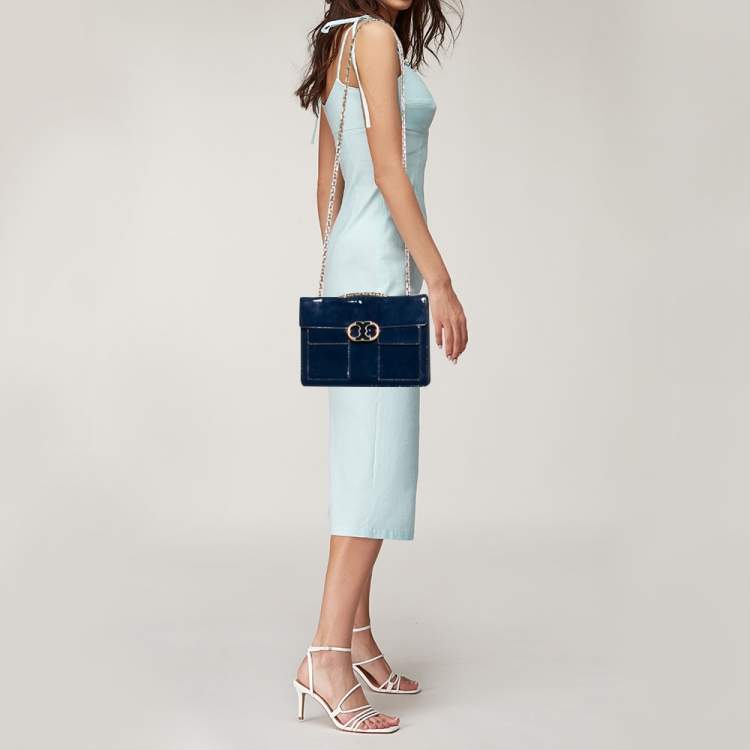 Tory Burch Gemini Link Tote Blue in Leather with Silver-tone - US