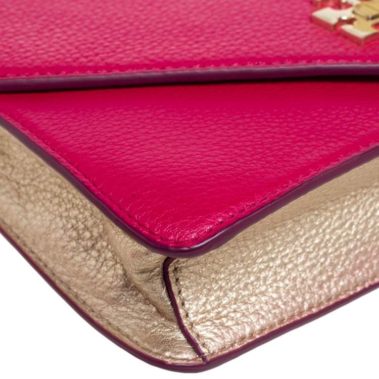 Pre Owned Tory Burch Hot Pink Leather Kira Envelope Chain Shoulder Bag