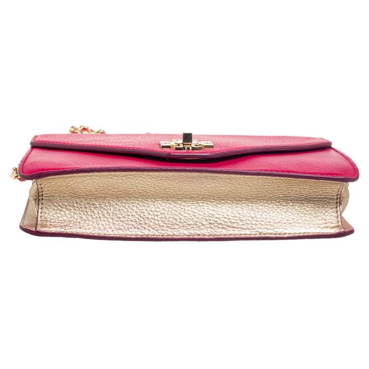 Pre Owned Tory Burch Hot Pink Leather Kira Envelope Chain Shoulder Bag