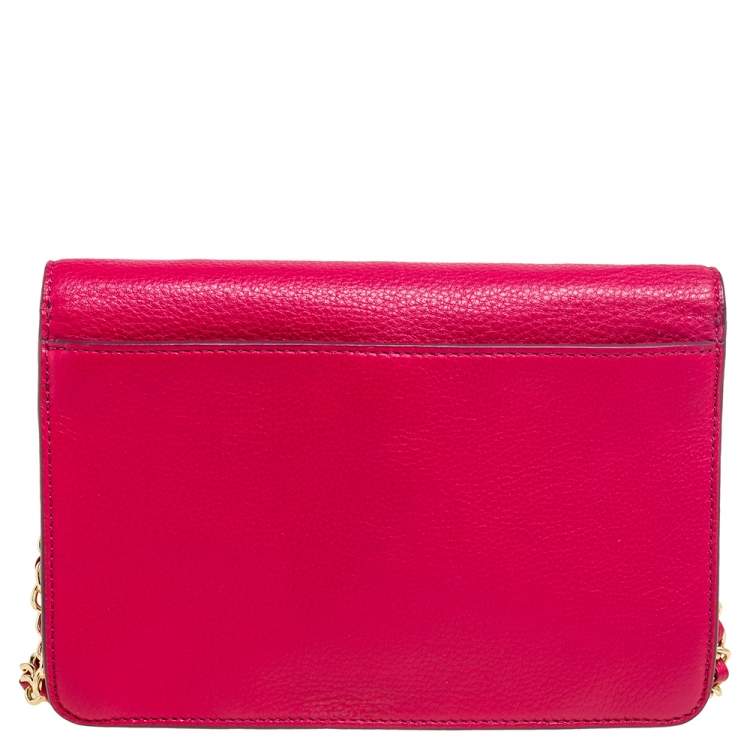 Pre Owned Tory Burch Hot Pink Leather Kira Envelope Chain Shoulder Bag