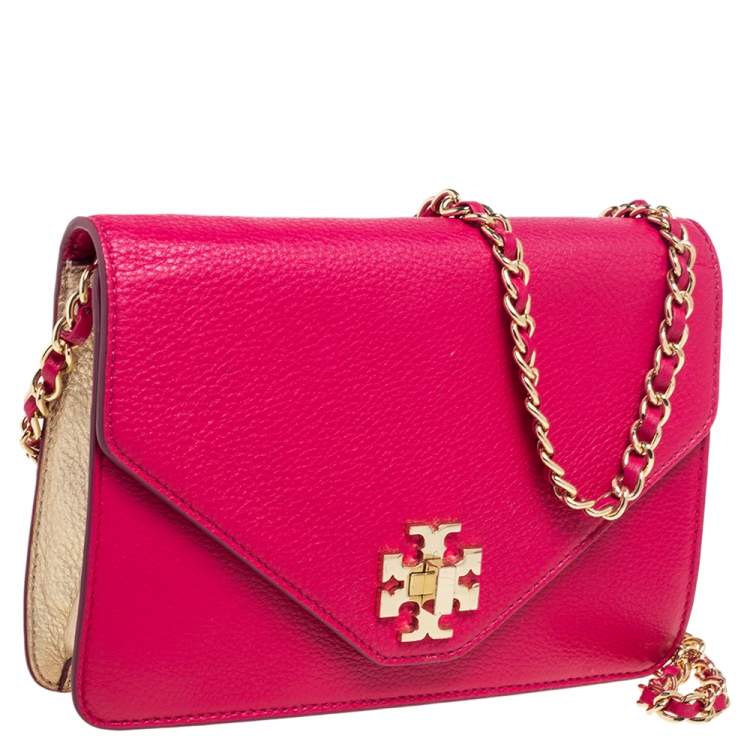 Pre Owned Tory Burch Hot Pink Leather Kira Envelope Chain Shoulder Bag