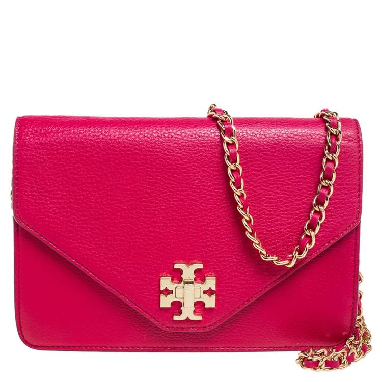 Pre Owned Tory Burch Hot Pink Leather Kira Envelope Chain Shoulder Bag