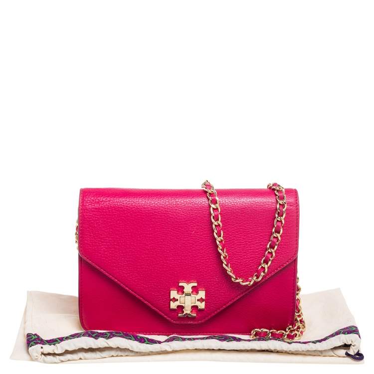 Pre Owned Tory Burch Hot Pink Leather Kira Envelope Chain Shoulder Bag