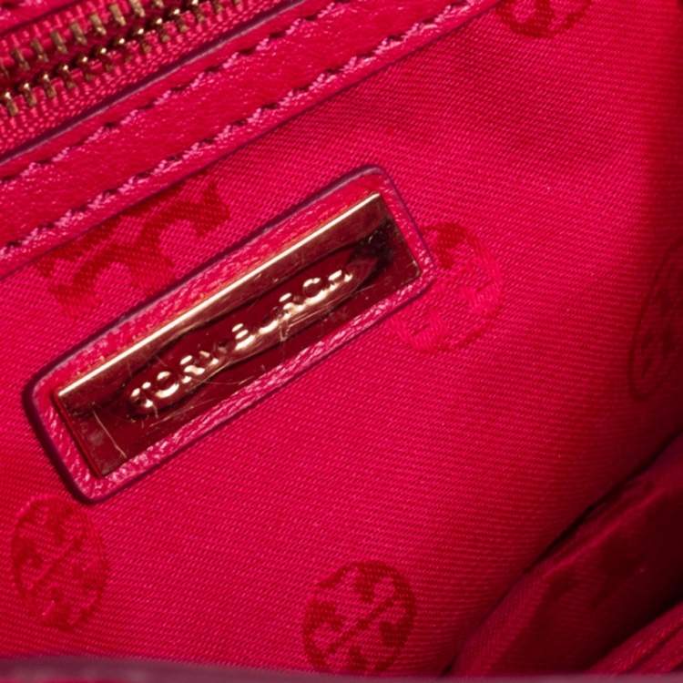 Pre Owned Tory Burch Hot Pink Leather Kira Envelope Chain Shoulder Bag