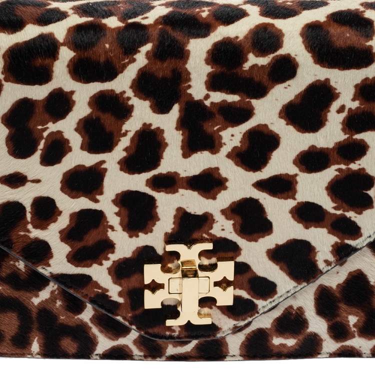 Pre Owned Tory Burch Black Leopard Print Calf Hair and Leather Kira Envelope Chain Shoulder Bag