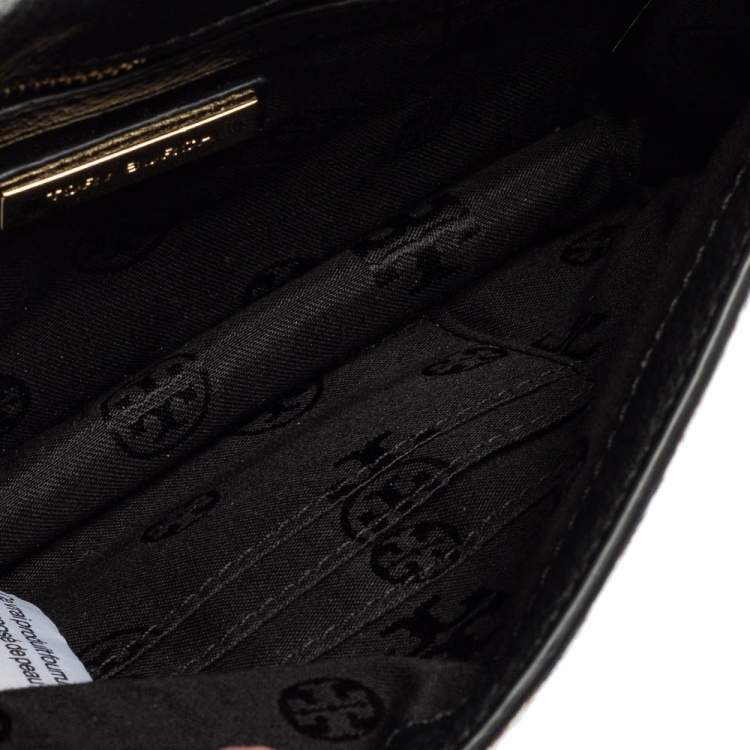 Pre Owned Tory Burch Black Leopard Print Calf Hair and Leather Kira Envelope Chain Shoulder Bag