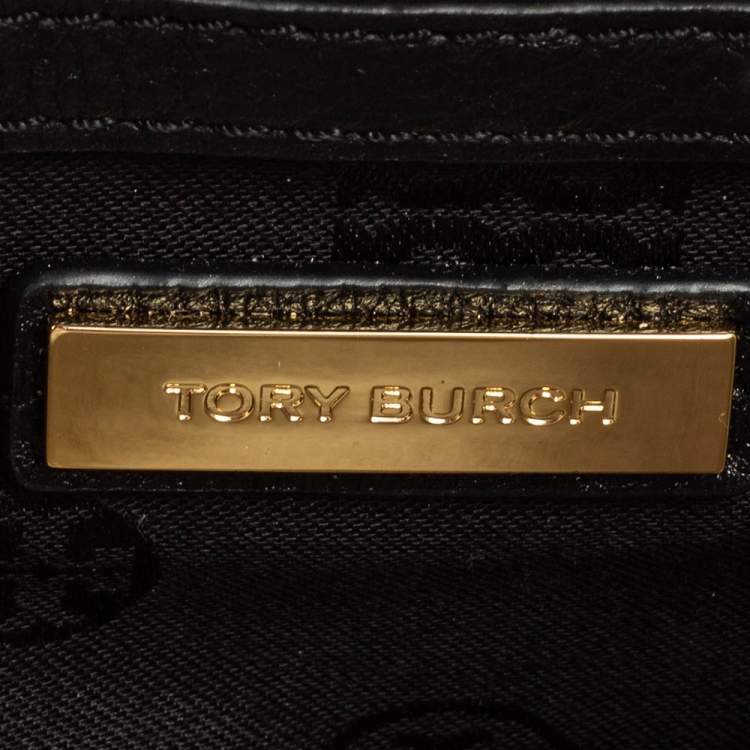 Pre Owned Tory Burch Black Leopard Print Calf Hair and Leather Kira Envelope Chain Shoulder Bag