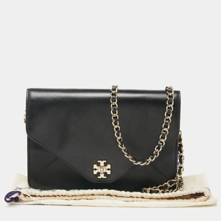 Pre Owned Tory Burch Black Leather Kira Envelope Flap Shoulder Bag