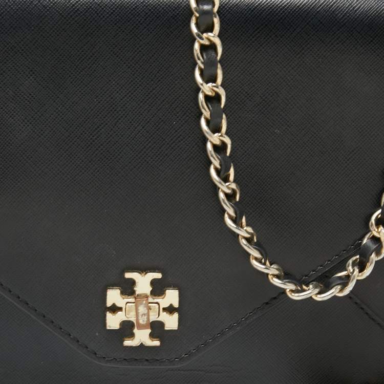 Pre Owned Tory Burch Black Leather Kira Envelope Flap Shoulder Bag