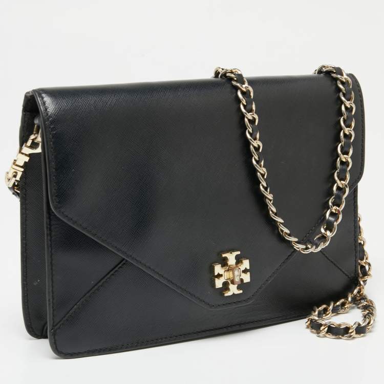 Pre Owned Tory Burch Black Leather Kira Envelope Flap Shoulder Bag