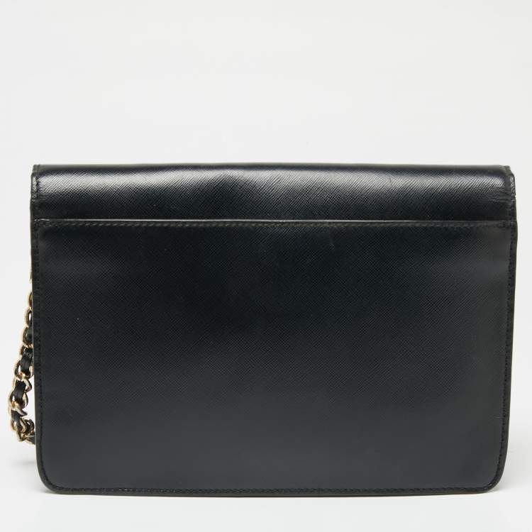 Pre Owned Tory Burch Black Leather Kira Envelope Flap Shoulder Bag