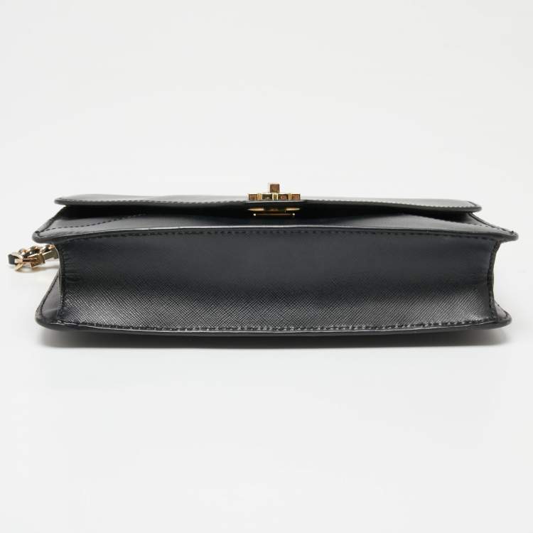 Pre Owned Tory Burch Black Leather Kira Envelope Flap Shoulder Bag