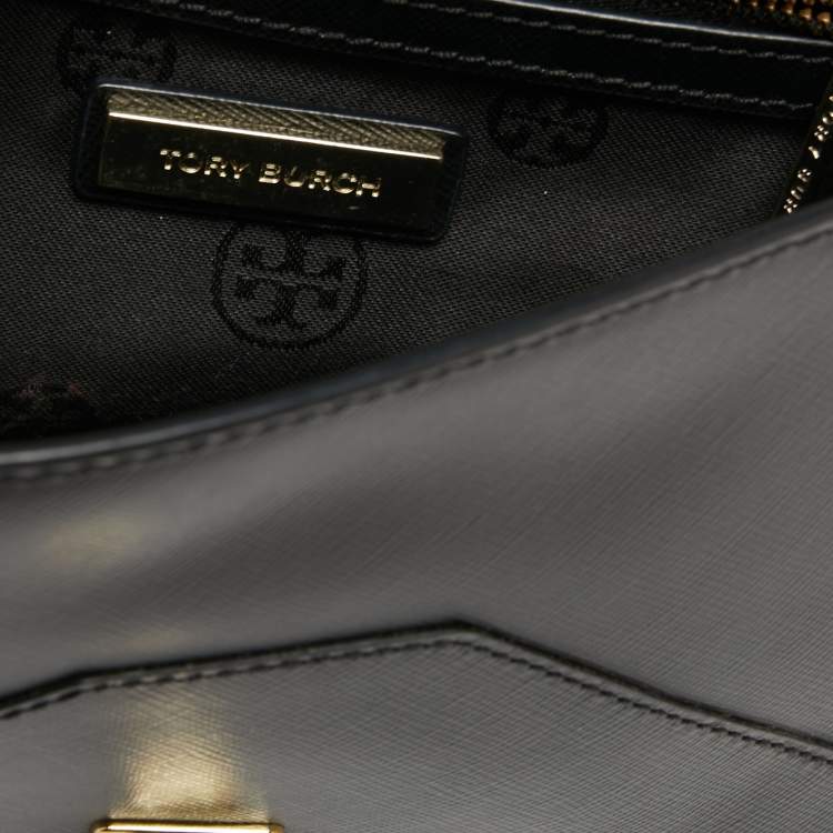 Pre Owned Tory Burch Black Leather Kira Envelope Flap Shoulder Bag