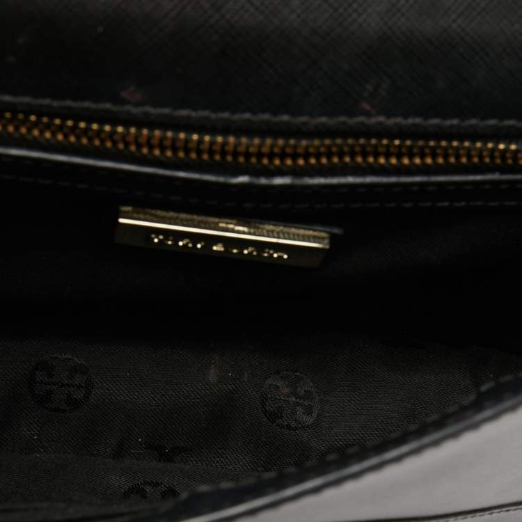 Pre Owned Tory Burch Black Leather Kira Envelope Flap Shoulder Bag