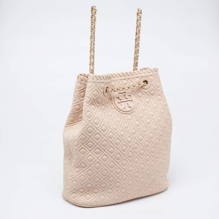 Pre Owned Tory Burch Powder Pink Leather Drawstring Backpack