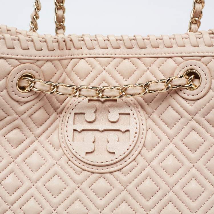 Pre Owned Tory Burch Powder Pink Leather Drawstring Backpack