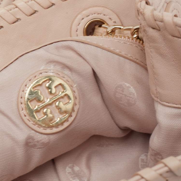 Pre Owned Tory Burch Powder Pink Leather Drawstring Backpack
