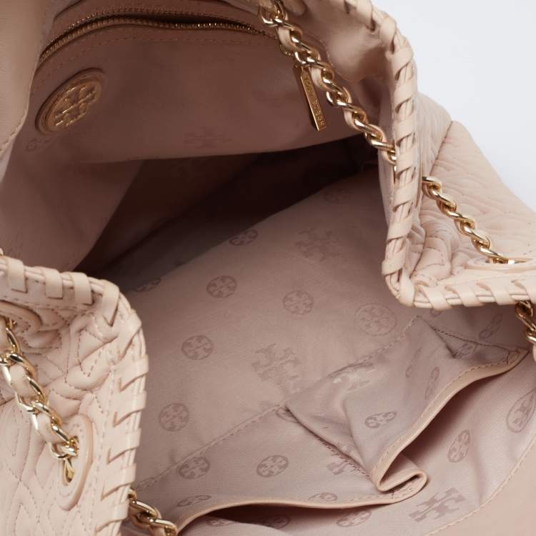 Pre Owned Tory Burch Powder Pink Leather Drawstring Backpack
