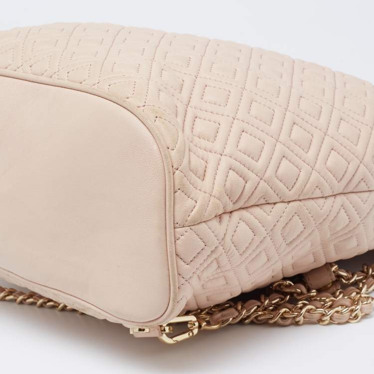 Pre Owned Tory Burch Powder Pink Leather Drawstring Backpack