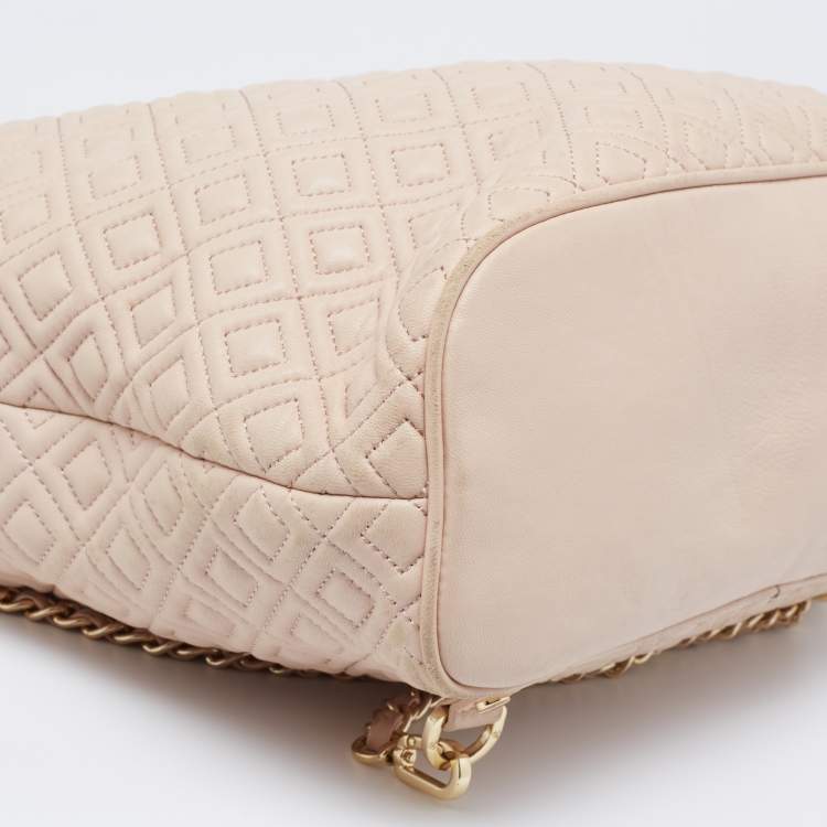 Pre Owned Tory Burch Powder Pink Leather Drawstring Backpack
