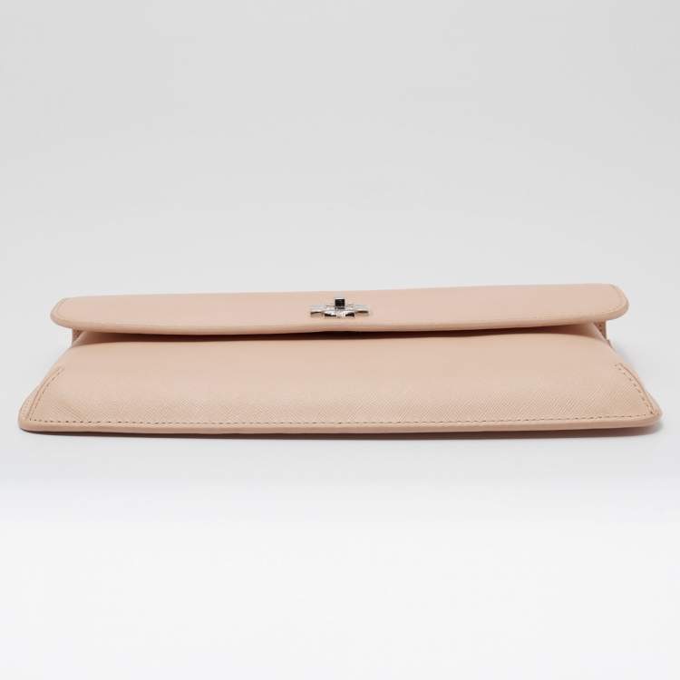 Pre Owned Tory Burch Light Beige Saffiano Leather Diana Clutch