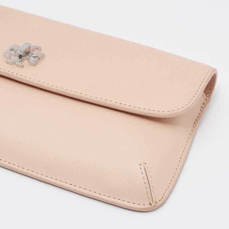 Pre Owned Tory Burch Light Beige Saffiano Leather Diana Clutch